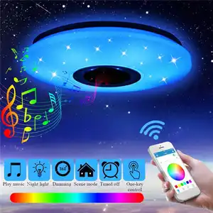 Lâmpada de teto com mp3, com controle remoto, app colorida, estrela, modelo, 24w, 36w e 60w, led