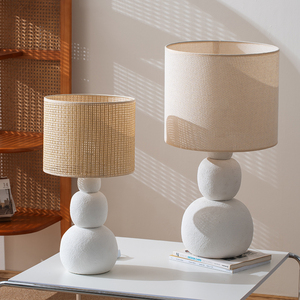 Оптовая продажа: Современная настольная лампа из белой керамики для спальни, офиса, дома, в стиле модерн, с абажуром из конопляной веревки - Product Image 3