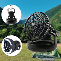 Ventilateur et lampe de camping d'extérieur pliables pour tente, avec lumière LED alimentée par batterie au lithium, autonomie 5-10 heures, commande par bouton