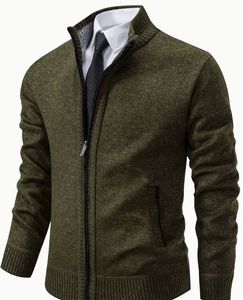 Nouvelle mode pour hommes automne hiver col montant tricot couleur unie fermeture éclair extérieur Cardigan tricots décontracté hauts manteau veste pull - Product Image 2