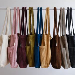 Bolsos Tote de Corduroy Personalizados de Gran Capacidad, Bolsos de Compras con Cierre Magnético Ecológicos para Mujer, Color Sólido, Bordado, Primavera Otoño - Product Image 6