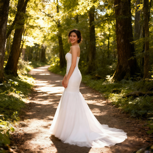 Sıcak Satış Modern Büyük Beden Dantel Denizkızı Gelinlik Straplez Dar Kesim Yerlere Kadar Dantel Bağcıklı Sırtlı Hamile Dostu Gelinlik - Product Image 6