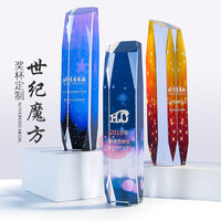 Trophée de récompense en cristal K9 imprimé en couleur UV forme trapézoïdale longue pour match de basket-ball produit haut de gamme trophées médailles Plaques