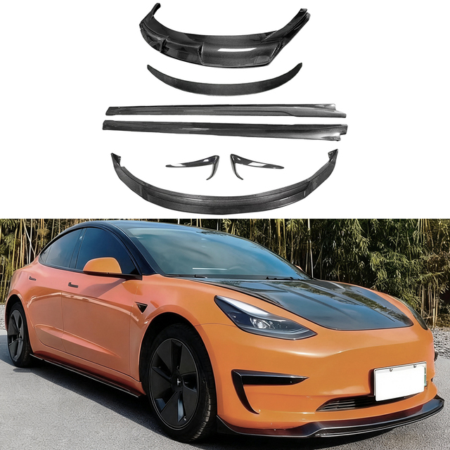 Getan ART Style Carbon Fiber Bodykit for Tesla Model 3 High Polished Easy Installation Front Bumper Canards Front Lip Side