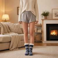 Chaussettes d'hiver douillettes pour la maison, épaisses, tricotées, rayées, avec doublure en polaire Sherpa, antidérapantes, type pantoufles