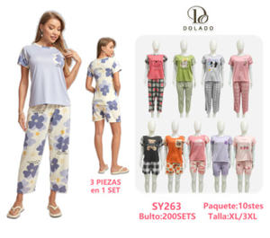 Pigiama da donna taglie forti Sy263, set XL-3XL in maglia morbida con stampa cartoon, abbigliamento casual da notte a lunghezza intera, vestibilità ampia - Product Image 3