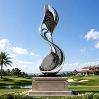Sculpture moderne abstraite en acier inoxydable poli miroir, ornement paysager de jardin extérieur, statue d'art métallique décorative