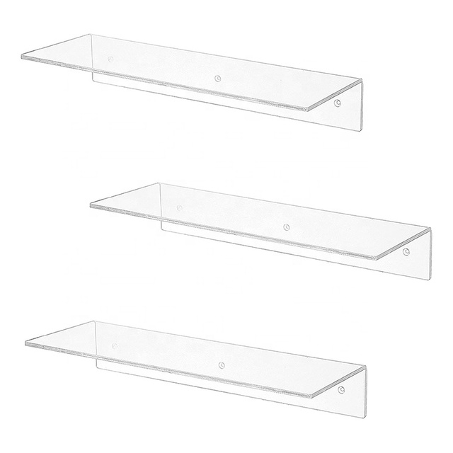 Modern Fashion Display Racks Transparent 4mm Thick Acrylic Floating Shelves Wall Mounted Custom Size Shape Polished Surface