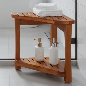 <span class=keywords><strong>Panca</strong></span> da Doccia in Teak per Interni, Sgabello da Doccia in Legno di Teak Massiccio, Seduta Impermeabile in Legno con Ripiano Portaoggetti - Product Image 3