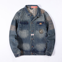 Veste en jean avec boutons pour homme, veste en jean élégante coupe ajustée décontractée, chemise en jean à rayures et patchwork