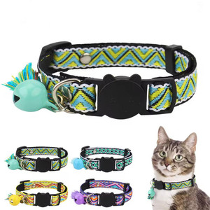 Wholesale Jacquard Embroidery Bohemian Pattern Adjustable Cat Cute <strong>Collar</strong> with Bell and Tassel Breakaway Release Buckle - Product Image 1