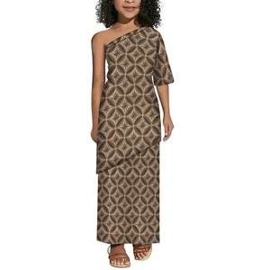 Setelan 2 potong baju anak-anak, setelan 2 potong baju anak-anak, balita, lengan pendek, ukuran Plus, bahu miring, Puletasi, desain seni Pulau Pasifik kustom, - Product Image 1