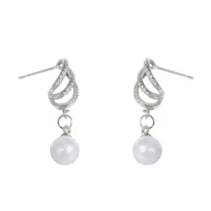 fashion jewelry earrings factory French elegant bridal jewellery 925 silver needle brass zircon pearl earrings jewelry for women