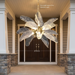 Modern <b>Light</b> Luxury Gold Glass Flower Leaf Chandelier with Adjustable Chain Length for Living Room Bedroom <b>Dining</b> Room - Product Image 3