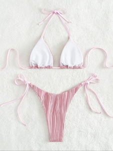 2 uds Sexy mujer verano traje de baño <span class=keywords><strong>Bikini</strong></span> conjunto sujetador lazo lado G-<span class=keywords><strong>String</strong></span> Tanga playa E traje de baño 2129 - Product Image 4