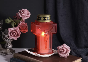 Светодиодные свечи Mermei's Cross <span class=keywords><strong>Light</strong></span>, красные, мерцающие, без пламени, многоразовые, водонепроницаемые, экологичные, для церкви и кладбища, на Пасху - Product Image 3