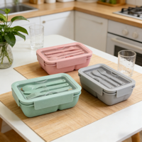 Weizenstroh-Lunchbox mit Besteck, 2 Fächer, Auslaufsicherer Bento-Behälter, Mikrowellen- und Spülmaschinenfest, Umweltfreundlich für Büro und Arbeit