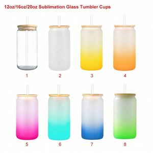 Gobelets en verre personnalisables de 12oz/16oz/20oz/25oz avec couvercle en bambou et paille pour jus et boissons, vierges pour sublimation, vente en gros - Product Image 4