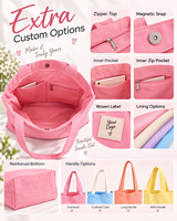 Sac fourre-tout en toile basique JC BASIC, rose pastel, bleu, orange, jaune, impression personnalisée, longues poignées, boutique, vente au détail, vente en gros