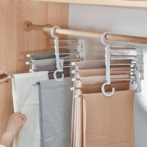 Multi-functional 5 in 1 Trouser Storage Rack Adjustable Pants Tie Storage Shelf Closet Organizer Stainless Steel Clothes Hanger