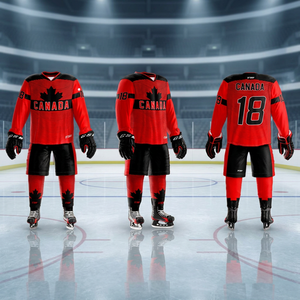 Ensemble de maillots de hockey sur glace unisexe, couleur personnalisée, logo bleu rayé, imprimé par transfert thermique, col en V, évacuation de l'humidité, sans manches, 100% coton - Product Image 2