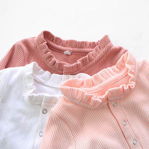 단색 유기농 골지 면 아기 Onesies 긴 소매 스냅 버튼 폐쇄 신생아 장난 꾸러기 일반 아기 성장-도매 - Product Image 4