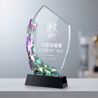 Trophées et récompenses en verre acrylique personnalisés, gravés au laser 3D, effet diamant, colorés et brillants, avec base noire