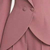Kadın İki Parçalı Takım Elbise Seti Sivri Yaka Blazer Geniş Paça Pantolon Resmi Tozlu Gül Moru Asimetrik Etek Ucu Özel Toplu Jinyuan