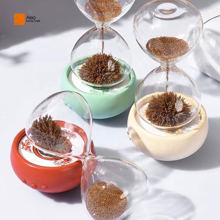 Unique Promotional Souvenir Gift Magnetic Hourglass Sand Timer in Glass and Wood for Anniversary Decoration Wholesale