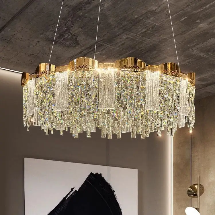 Lustre de cristal luxuoso francês D23.6 Polegada, lâmpada moderna e minimalista para sala de estar, sala de jantar, quarto e iluminação com borla