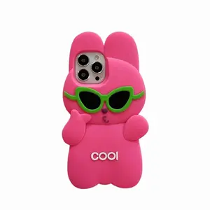 Хит продаж 3D Мультяшные крутые солнцезащитные очки Кролик Мягкий силиконовый чехол для Apple для iPhone 11 12 13 Pro Max 14 pro 15 promax
