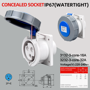 Prise de courant industrielle Premium 3PIN 16A 32A Nouveau design 220 240V IP67 ABS ignifuge + pièces en cuivre Produits LV - Product Image 2