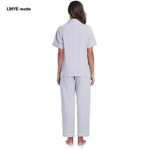 Mùa đông dài 100% cotton hữu cơ sang trọng ngắn tay của phụ nữ đồ ngủ thiết lập thoáng khí thoải mái phía trước Logo - Product Image 5