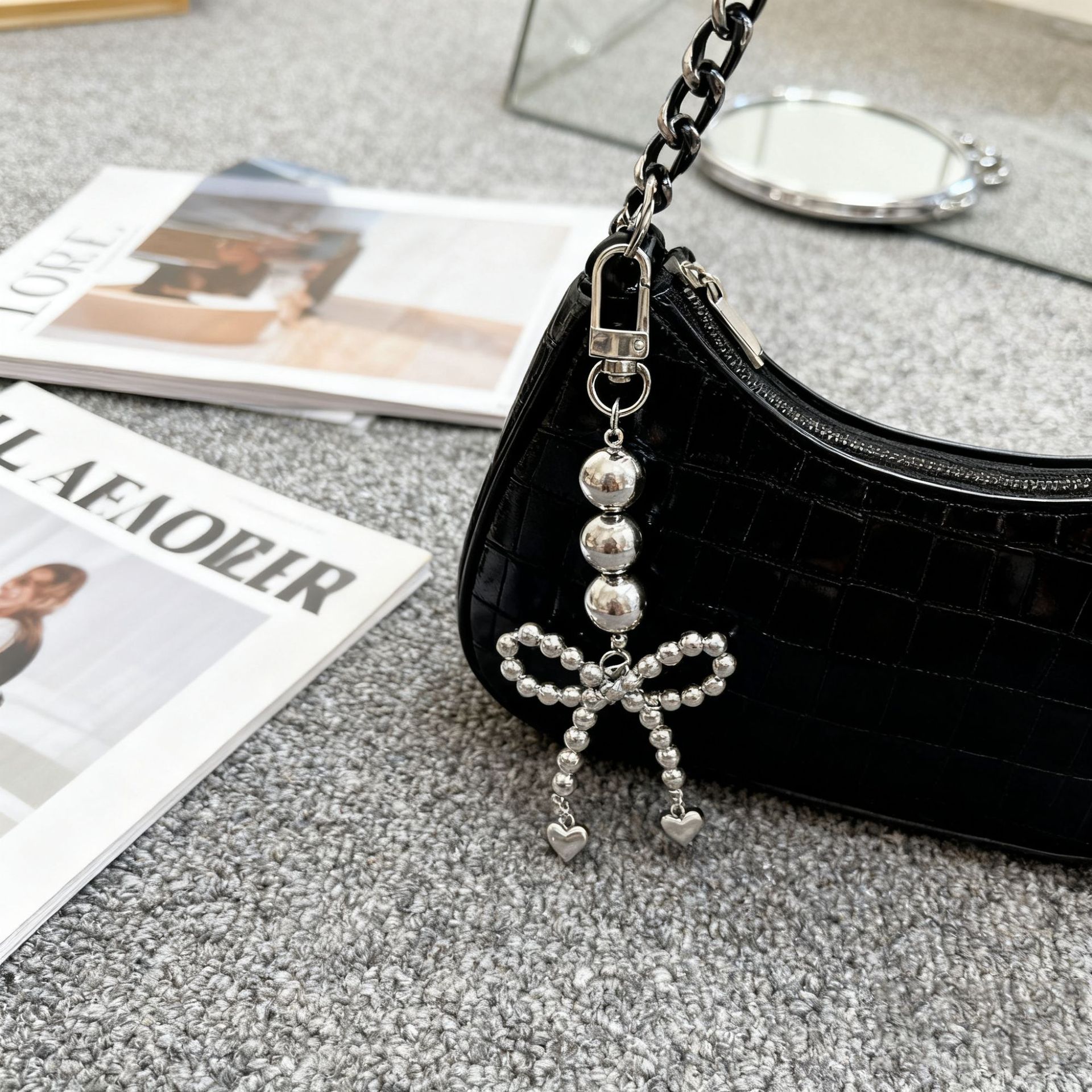 Porte-Clés Pendentif – Étoile Nœud Fraise – Charme Pour Téléphone, Sac à Dos – Déco Cadeau