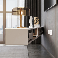 Meuble TV mural flottant de luxe italien moderne GECKO D028-200 en bois avec plateau en pierre frittée, console multimédia avec éclairage LED et rangement pour salon
