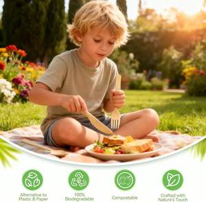 Juego de Cubiertos Desechables Ecológicos de Seis Piezas, Juego de Vajilla de Bambú, Cuchillo, Cuchara y Tenedor de Bambú para Fiestas Familiares - Product Image 3