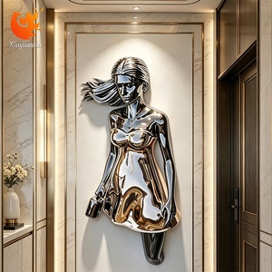 Escultura Decorativa Abstracta de Fibra de Vidrio, Estatua de Figura Femenina Electrochapada de Medio Cuerpo para Decoración de Paredes de Hoteles de Lujo - Product Image 2