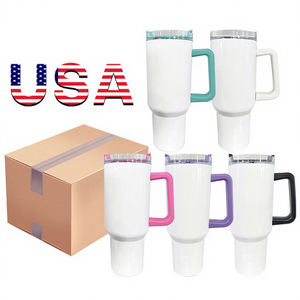 Gobelet isotherme portable en acier inoxydable de 40 oz, grande capacité, blanc, vert phosphorescent, vierge, pour sublimation, avec couvercle et poignée - Product Image 1