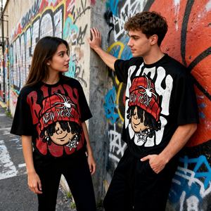 Camiseta Unisex de Algodón 100% con Estampado Digital Gráfico Personalizado Estilo Hip-Hop Urbano, Hombros Caídos, Corte Holgado y Recortado - Product Image 2