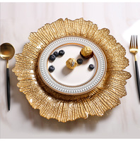 Tuekey Reef Assiettes de présentation rondes en or de 13 pouces pour les mariages et la maison Assiettes en verre élégantes avec motif de mariage