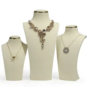 WYP Necklace Display bust for Jewelry store counter display Necklace Busts stand Beige Microfiber jewelry display mannequin