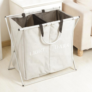 Durable Bag Large Capacity Printed 2 Twin Compartments <strong>Divided</strong> Collapsible <strong>Laundry</strong> Hamper <strong>Basket</strong> - Product Image 1