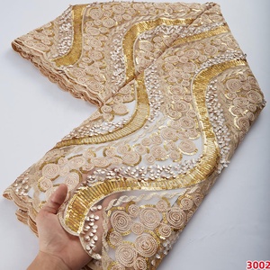 3002 gros africain maille dentelle tissu de haute qualité nigérian français <span class=keywords><strong>suisse</strong></span> Voile Net dentelle tissus avec paillettes pour robe de mariée - Product Image 2