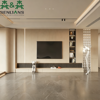 Mueble de TV Moderno Minimalista SLS con Panel Acanalado en Madera Clara, Consola Multimedia Integrada con Gabinete con Pantalla LED