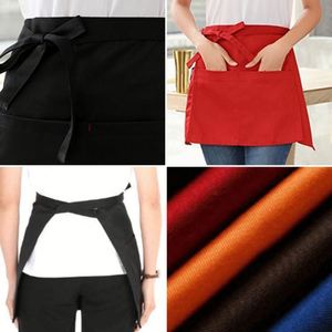 Uniforme de serveur de restaurant en coton et lin, tablier court imperméable pour café, vêtements de travail, logo personnalisé - Product Image 3