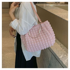 <b>Black</b> Crochet Tote <b>Bag</b> Diamond Lattice Pattern Large Capacity Casual Style Soft Handle Multi Purpose Daily Use - Product Image 4