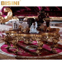 Table basse en bois sculpté de Style italien 24K, fait à la main, exquise, en or, avec haut en marbre, pour salon, 1 pièce
