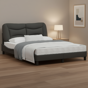 Upholstered Bed <b>Frame</b> Dark <b>Grey</b> Faux Leather Modern Design Queen Size Bedroom Furniture - Product Image 2