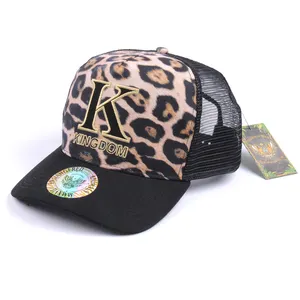 Berretto da baseball da donna moda ricamo personalizzato logo cappelli da camionista in rete nera cappelli da camionista con stampa leopardata personalizzati
