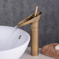 Robinet de lavabo cascade en laiton antique doré, haut, intelligent, monotrou, moderne, pour salle de bain